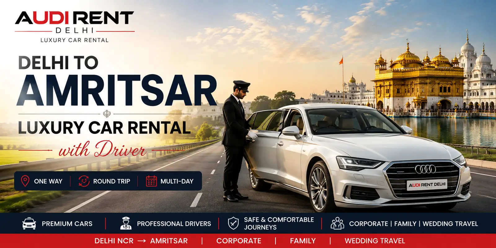 Delhi to Amritsar luxury car rental with driver