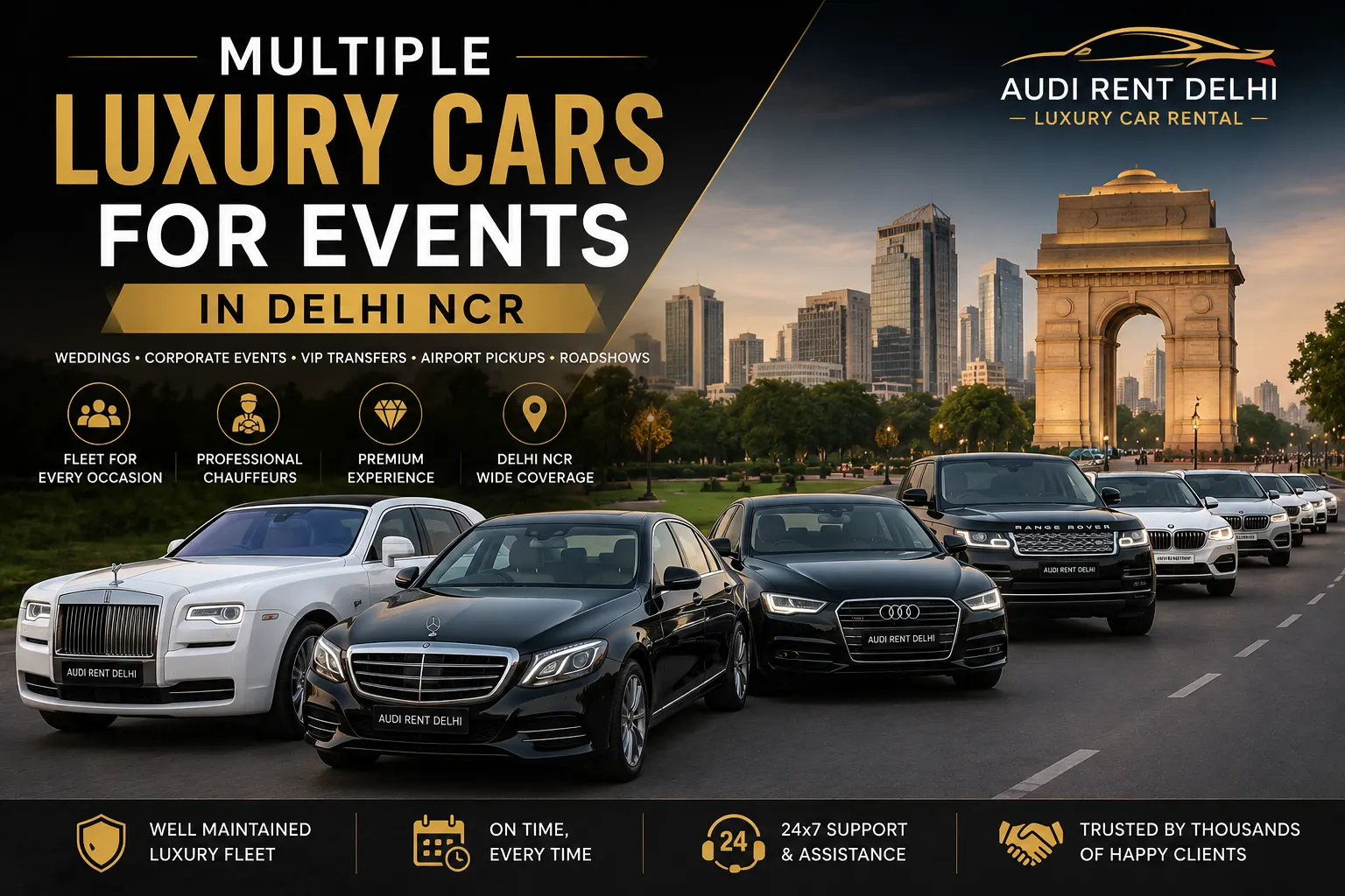 Multiple chauffeur-driven luxury cars for events in Delhi NCR