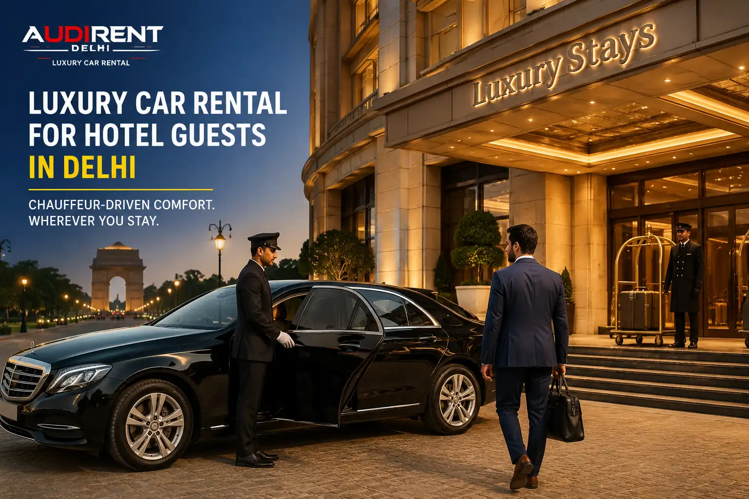 Chauffeur-driven luxury car rental for hotel guests in Delhi