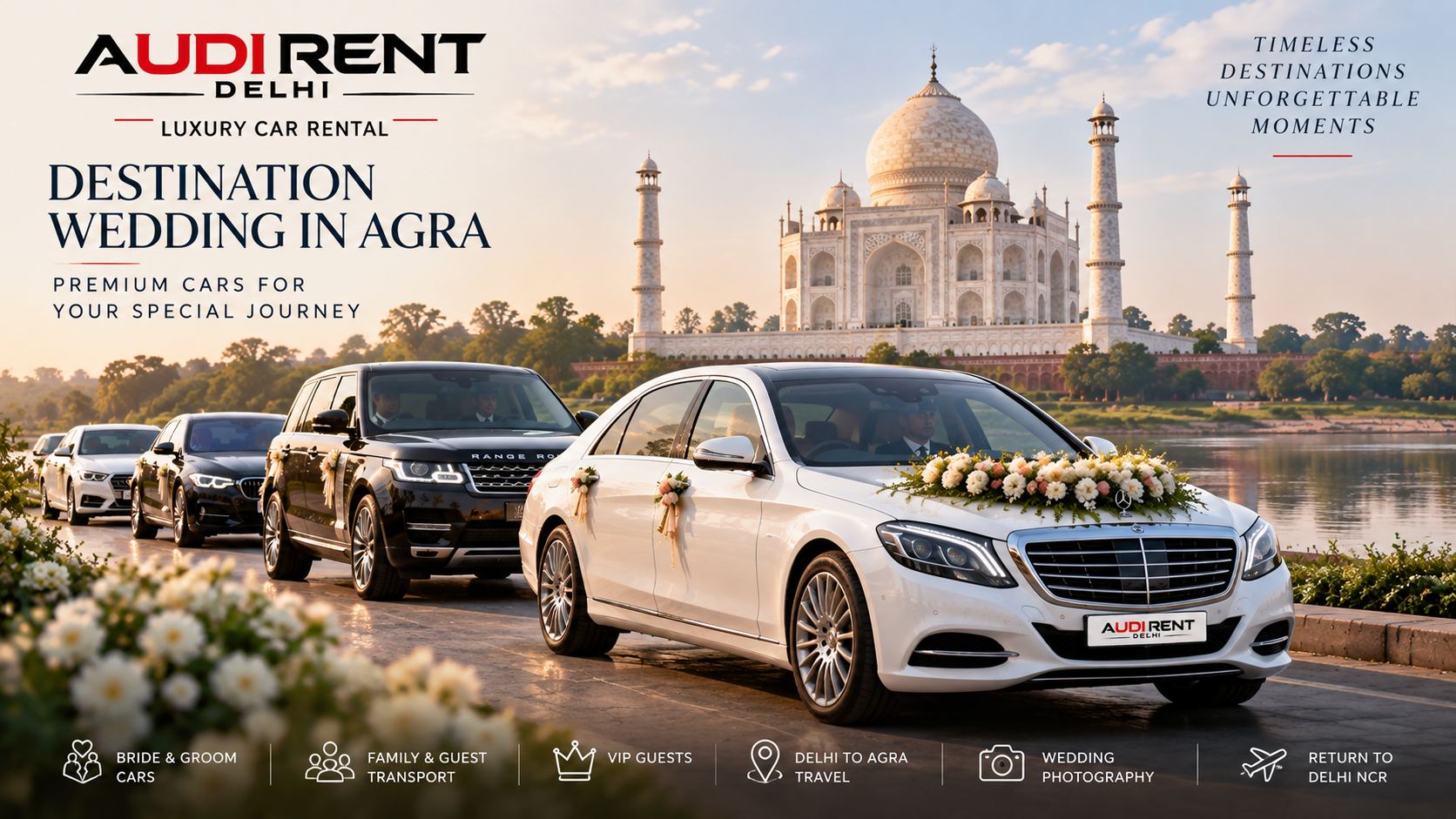 Luxury car rental for destination wedding in Agra with Audi Rent Delhi