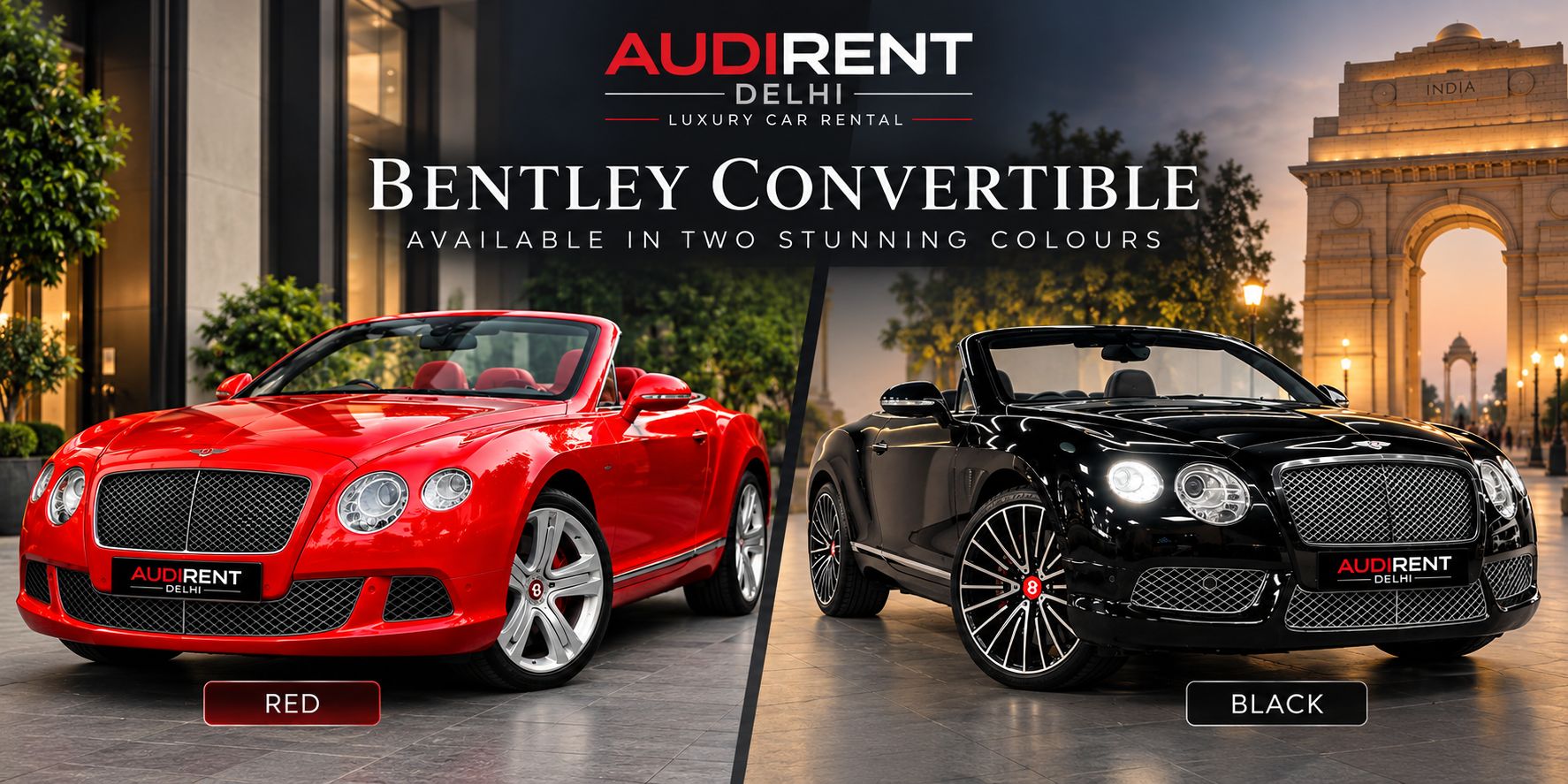 Red and black Bentley Convertibles available for luxury car rental in Delhi NCR