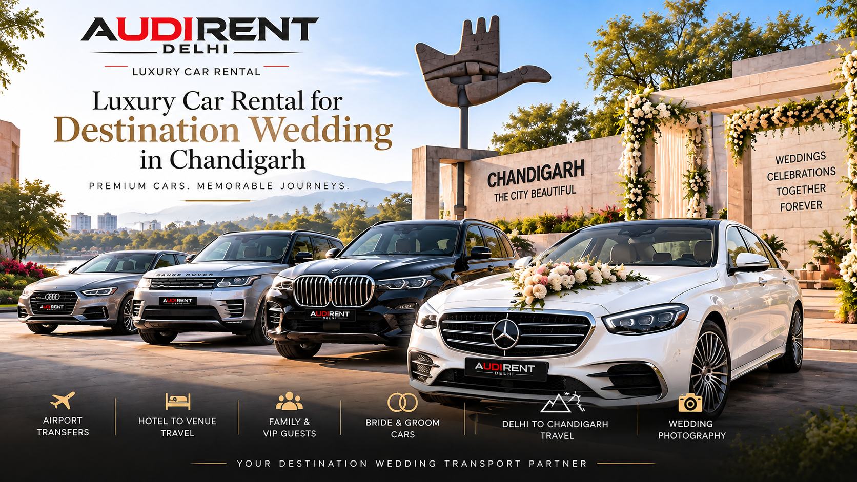 Luxury car rental for destination wedding in Chandigarh with Audi Rent Delhi
