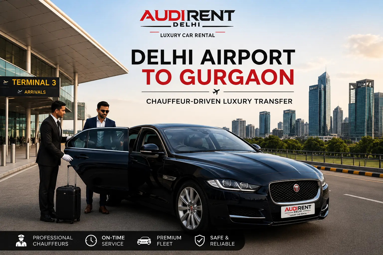 Delhi Airport to Gurgaon luxury car transfer with professional chauffeur – Audi Rent Delhi
