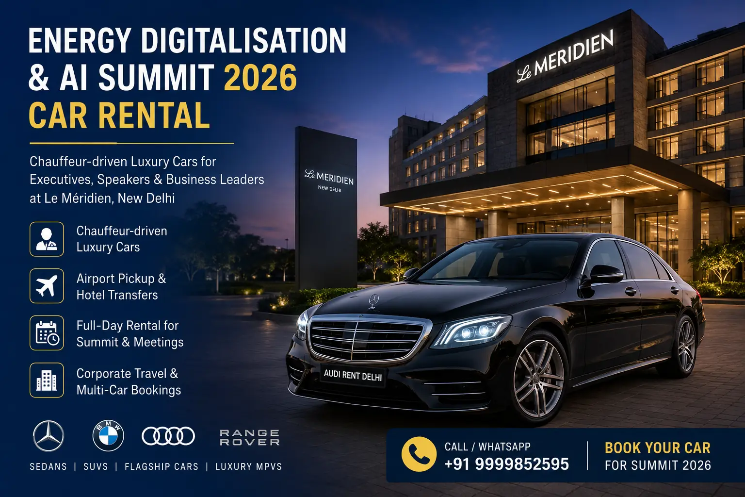 Energy Digitalisation and AI Summit 2026 car rental at Le Meridien New Delhi – Audi Rent Delhi