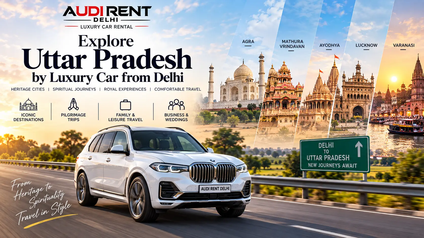 Explore Uttar Pradesh by luxury car from Delhi with chauffeur – Audi Rent Delhi