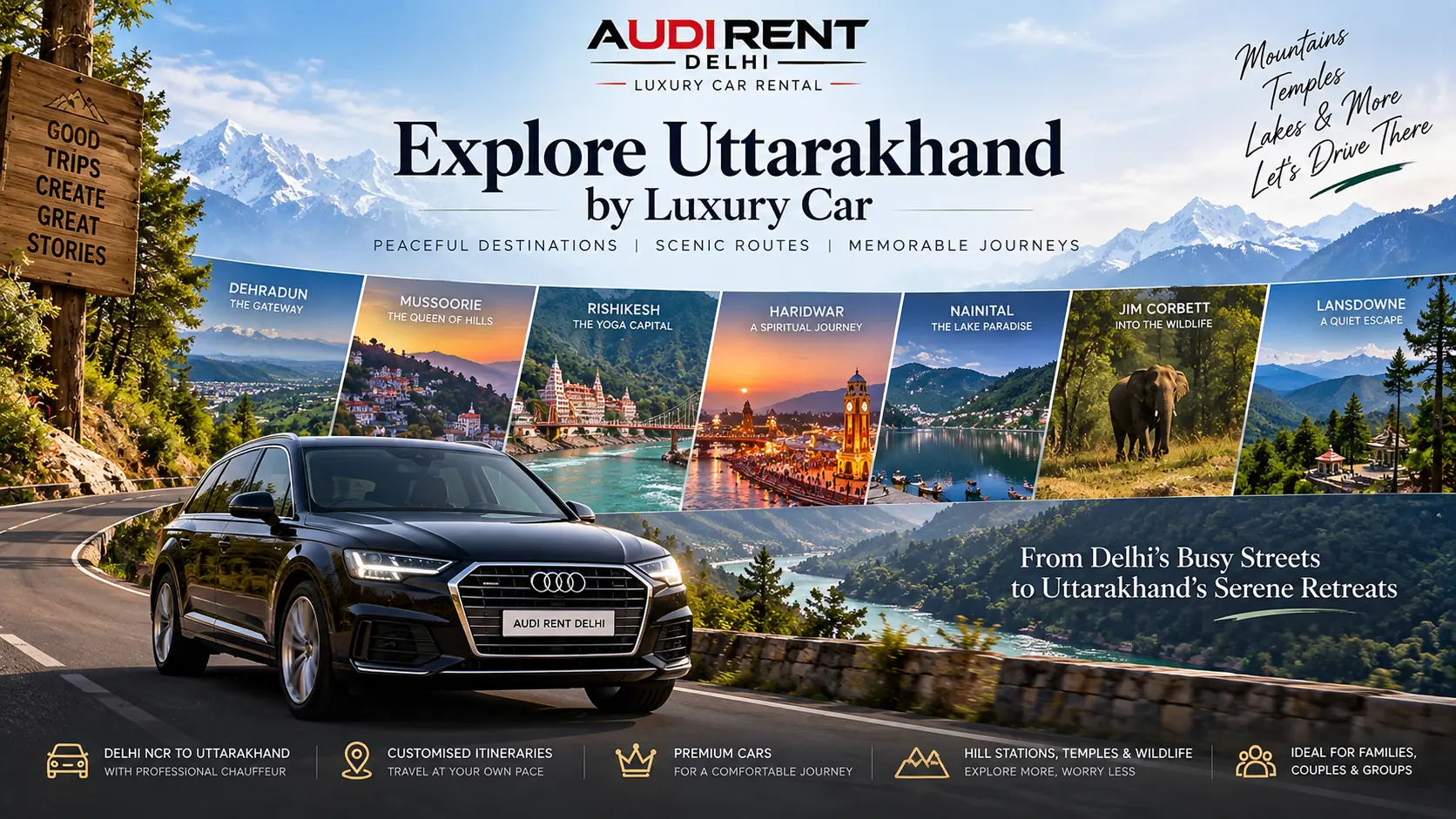 Explore Uttarakhand by luxury car from Delhi with chauffeur – Audi Rent Delhi