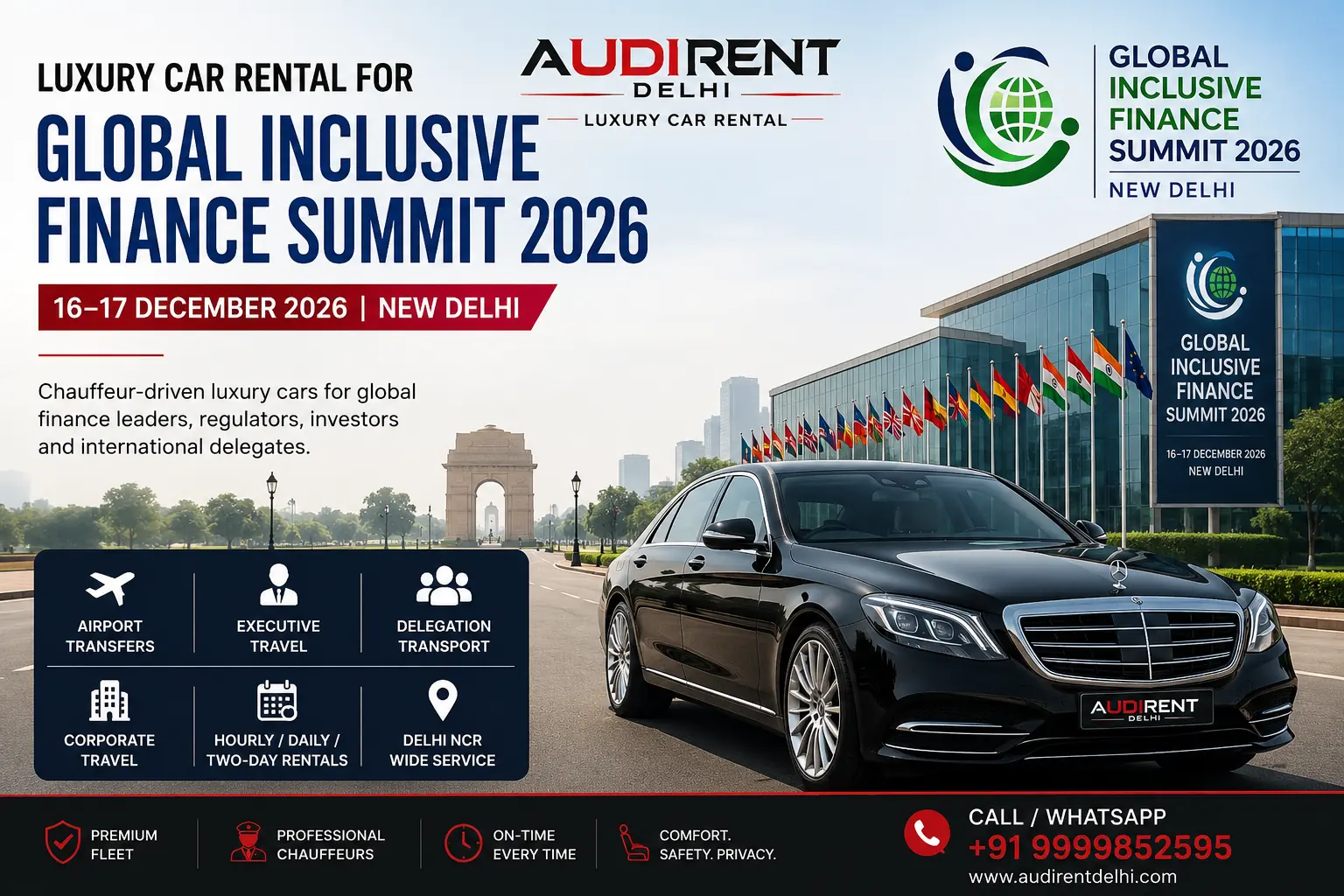 Luxury car rental for Global Inclusive Finance Summit 2026 in New Delhi – Audi Rent Delhi