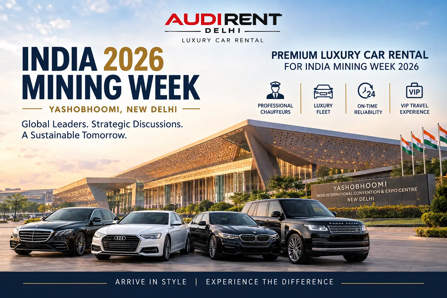 Luxury car rental for India Mining Week 2026 at Yashobhoomi New Delhi – Audi Rent Delhi