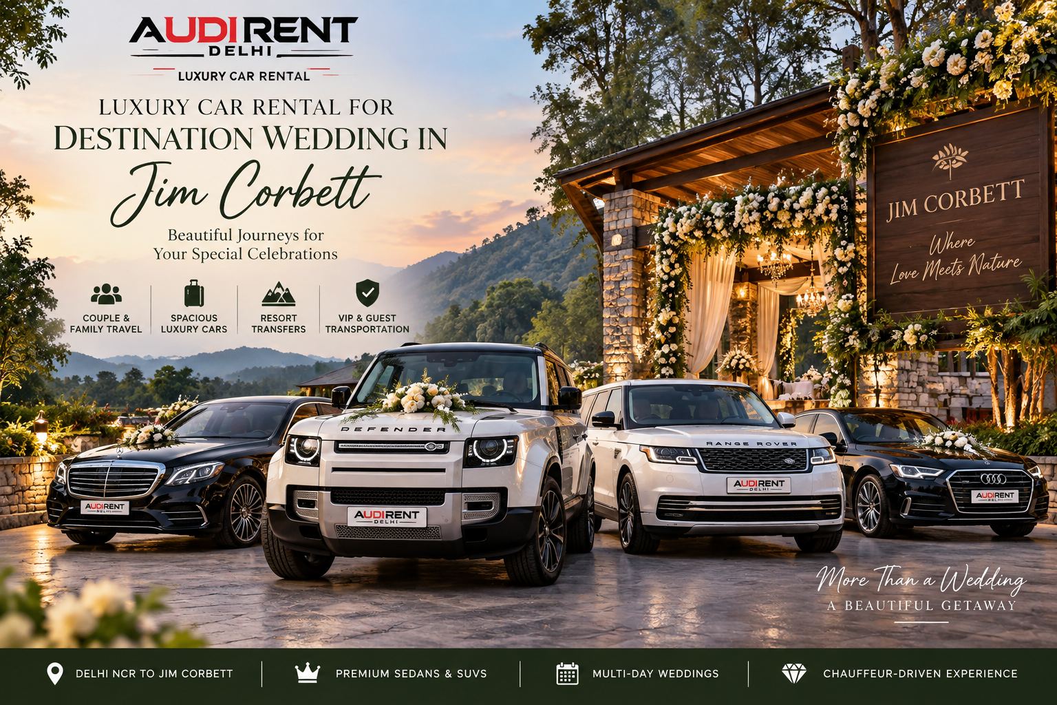 Luxury car rental for destination wedding in Jim Corbett with Audi Rent Delhi