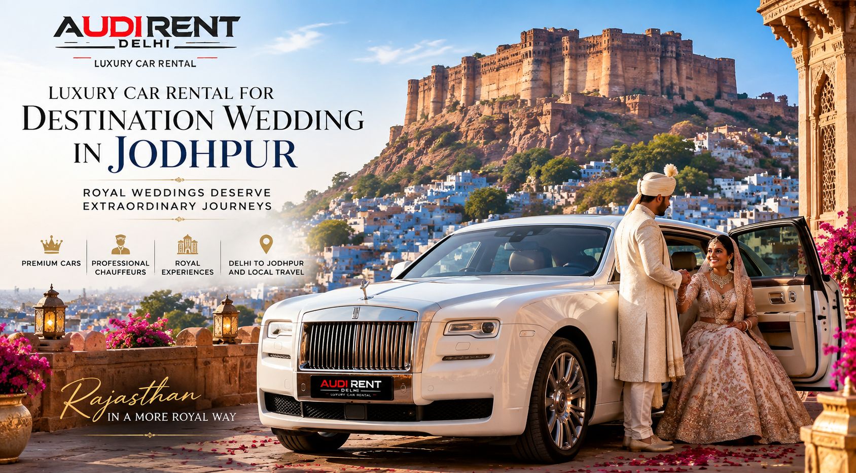 Luxury car rental for destination wedding in Jodhpur with Audi Rent Delhi