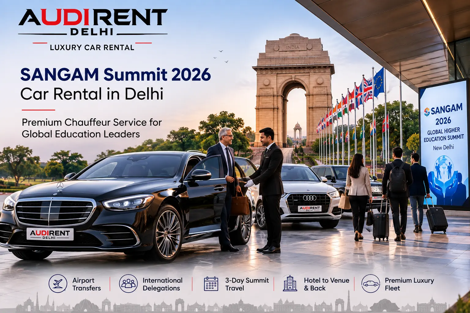 Luxury car rental for SANGAM Summit 2026 in New Delhi – Audi Rent Delhi