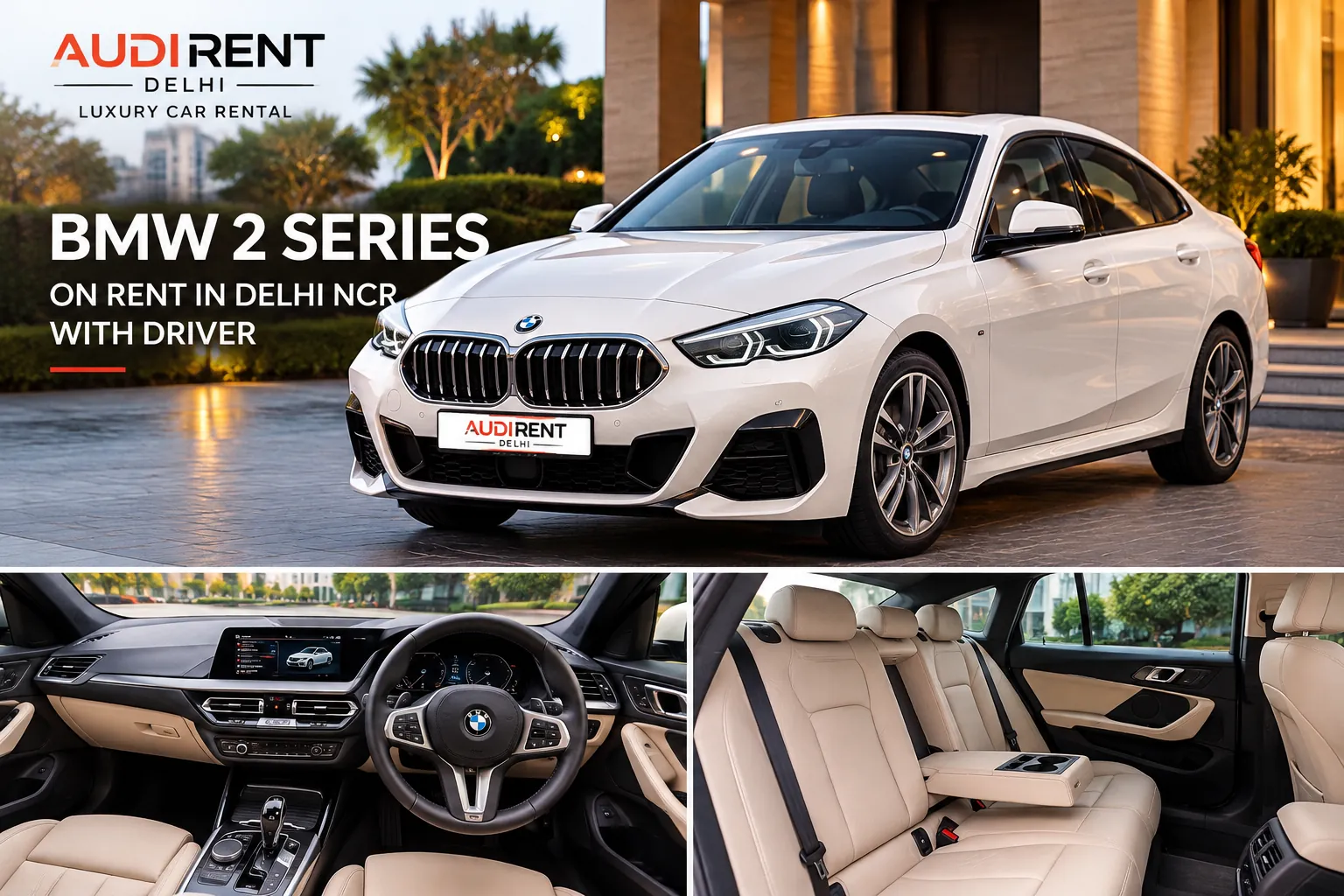BMW 2 Series exterior and interior on rent in Delhi NCR.
