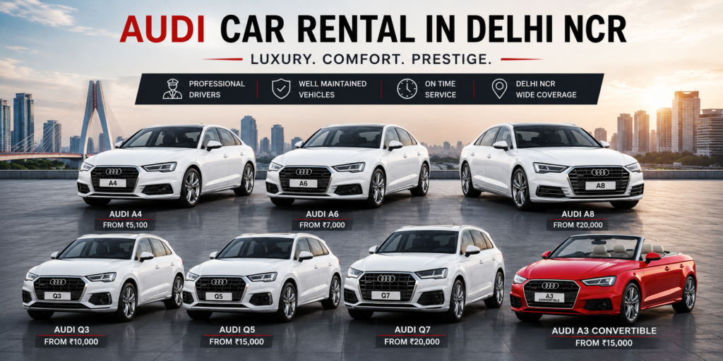 Audi Car Rental Delhi NCR – A4, A6, A8, Q3, Q5, Q7 & A3 Convertible