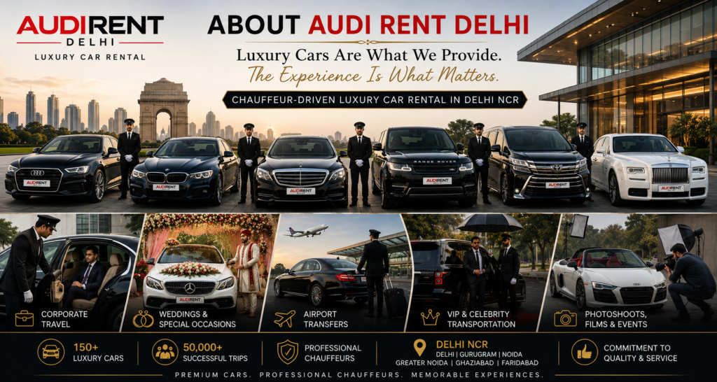 Audi Rent Delhi luxury car fleet with professional chauffeurs in Delhi NCR