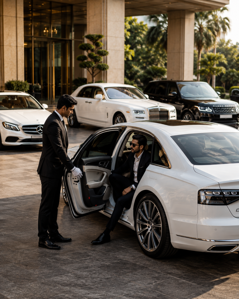 Professional chauffeur-driven luxury car rental service by Audi Rent Delhi