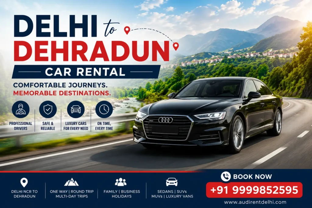 Delhi to Dehradun car rental with chauffeur-driven luxury car