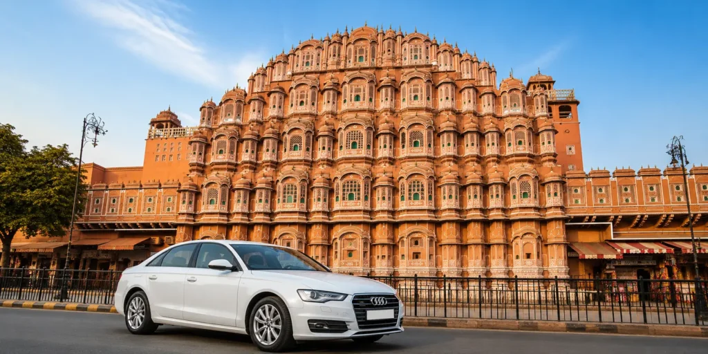 Chauffeur-driven luxury car from Delhi to Jaipur near Hawa Mahal