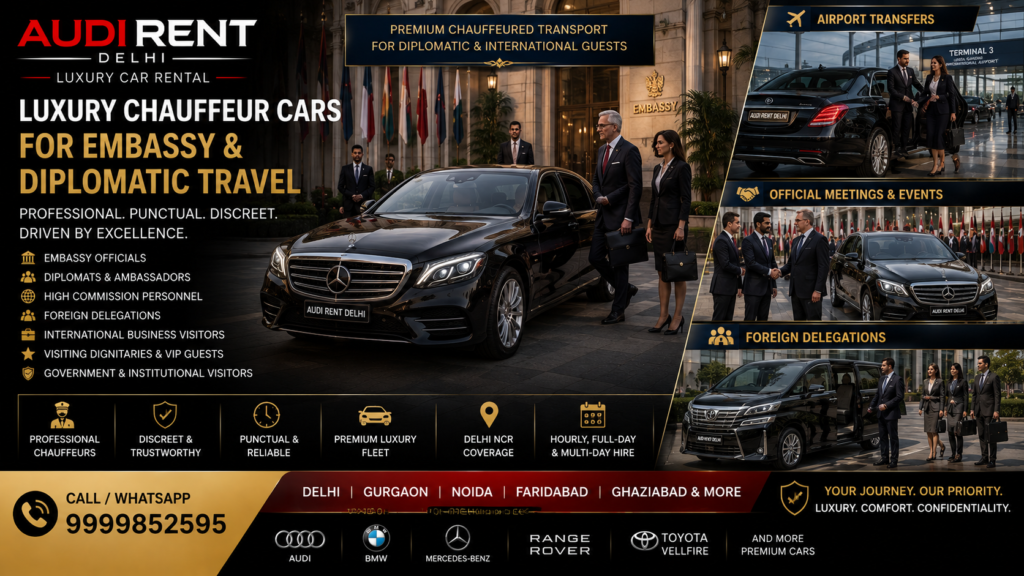 Luxury chauffeur car rental for embassy officials, diplomats, foreign delegations and VIP guests in Delhi NCR