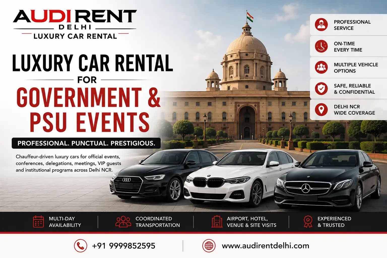Luxury chauffeur-driven cars for Government and PSU events in Delhi NCR