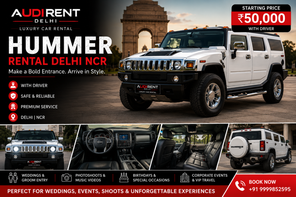 Hummer on rent in Delhi NCR with driver for weddings, groom entry, photoshoots, music videos and special events