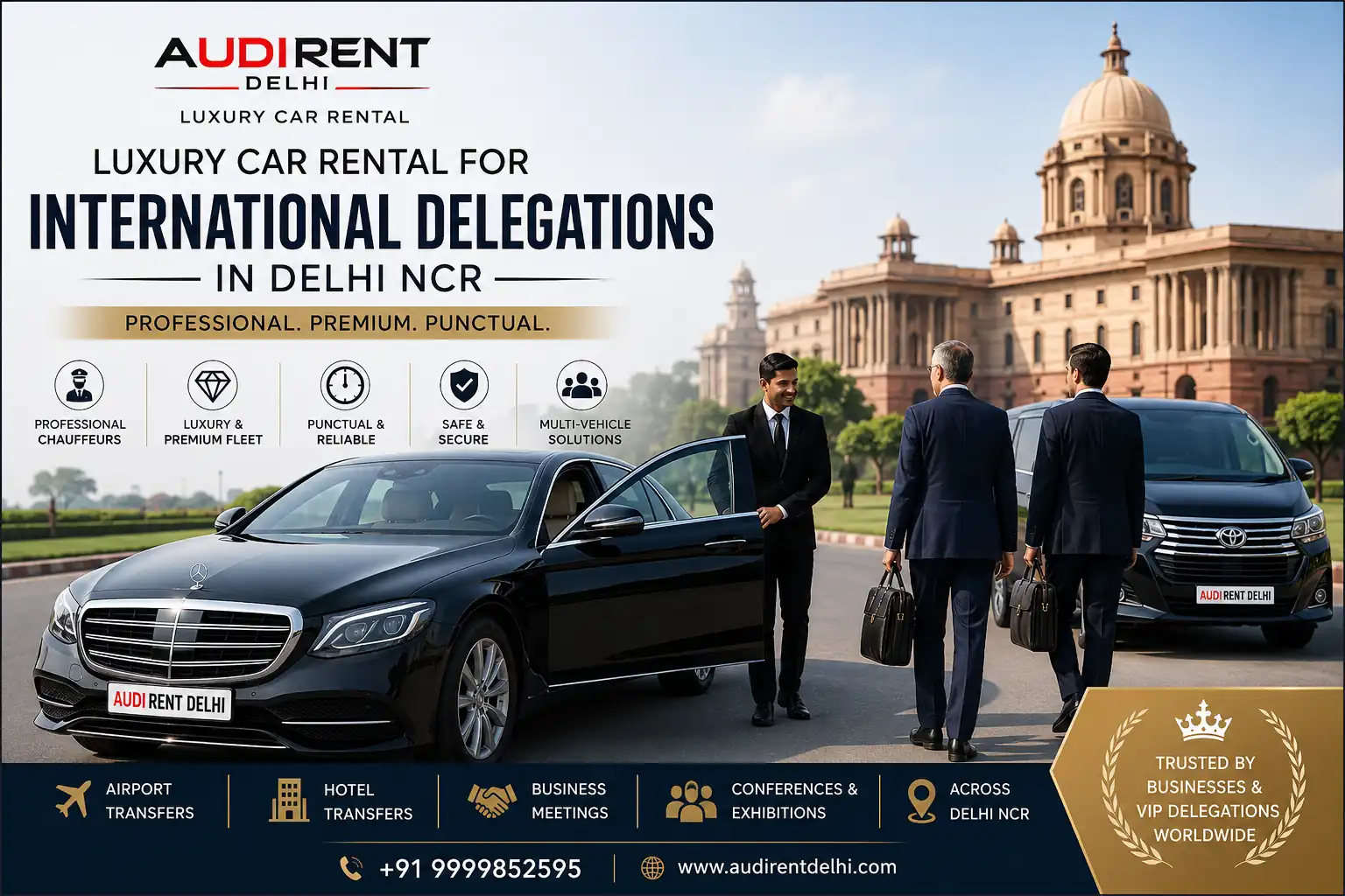 Chauffeur-driven luxury car rental for international delegations in Delhi NCR