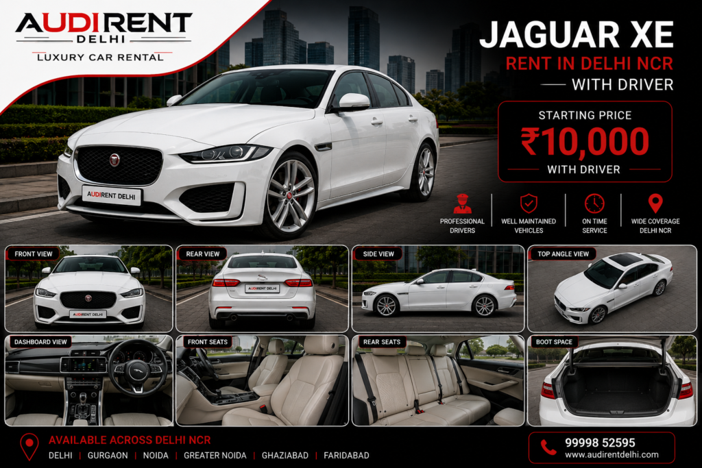 Jaguar XE rental in Delhi NCR with driver by Audi Rent Delhi