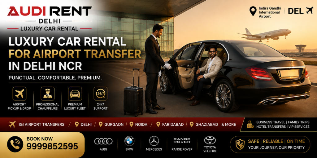 Luxury airport transfer in Delhi NCR with professional chauffeur and premium car at IGI Airport