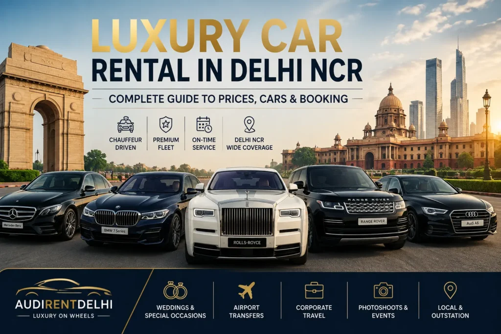 Luxury cars for rent in Delhi NCR with chauffeur for weddings, airport transfers, corporate travel and events