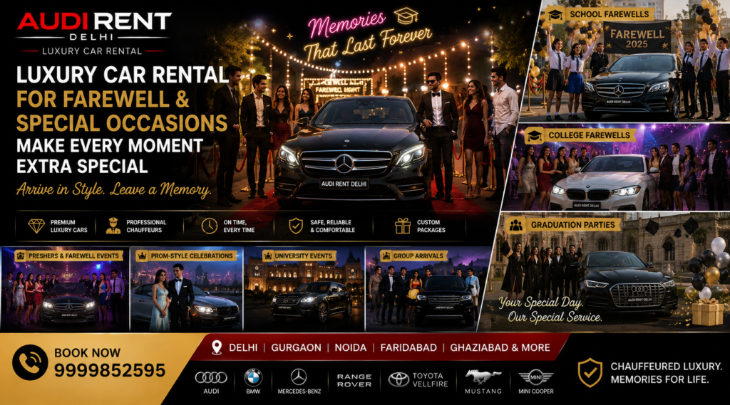 Luxury car rental for school and college farewells, graduation parties and special occasions in Delhi NCR