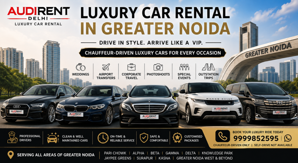 Chauffeur-driven luxury car rental in Greater Noida for weddings, airport transfers and corporate travel