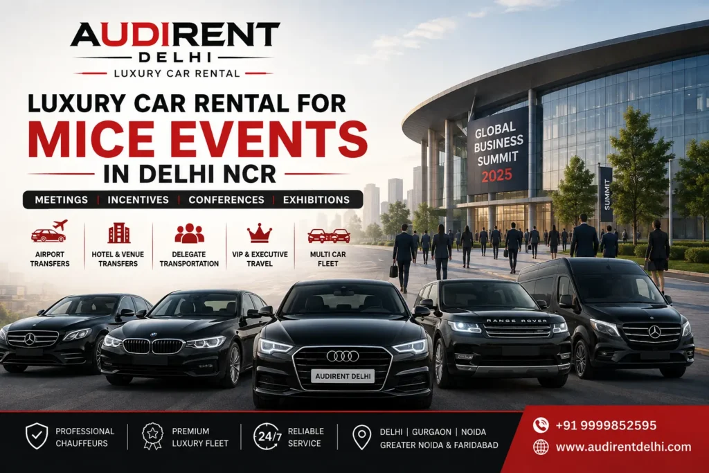Luxury car rental for MICE events in Delhi NCR with chauffeur-driven premium cars