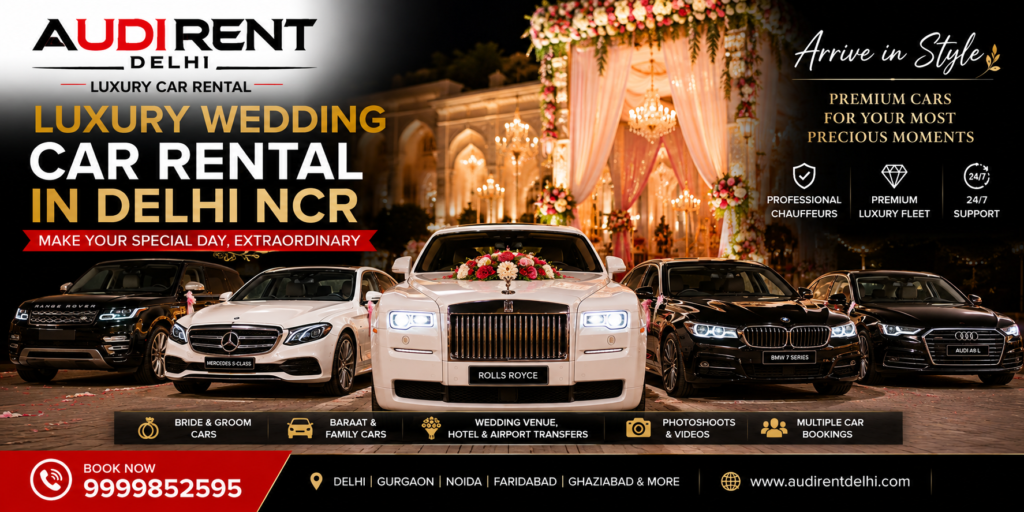 Luxury wedding car rental in Delhi NCR with chauffeur including Rolls Royce, Mercedes, BMW, Audi and Range Rover