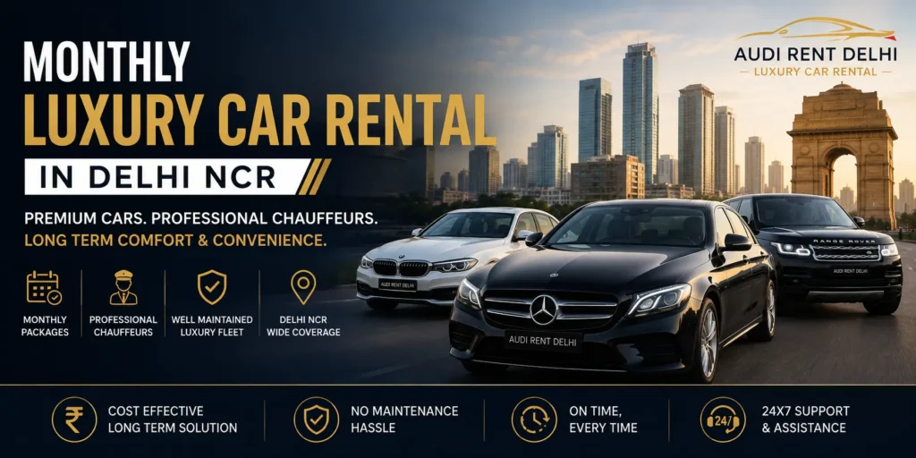 Monthly luxury car rental in Delhi NCR with professional chauffeur