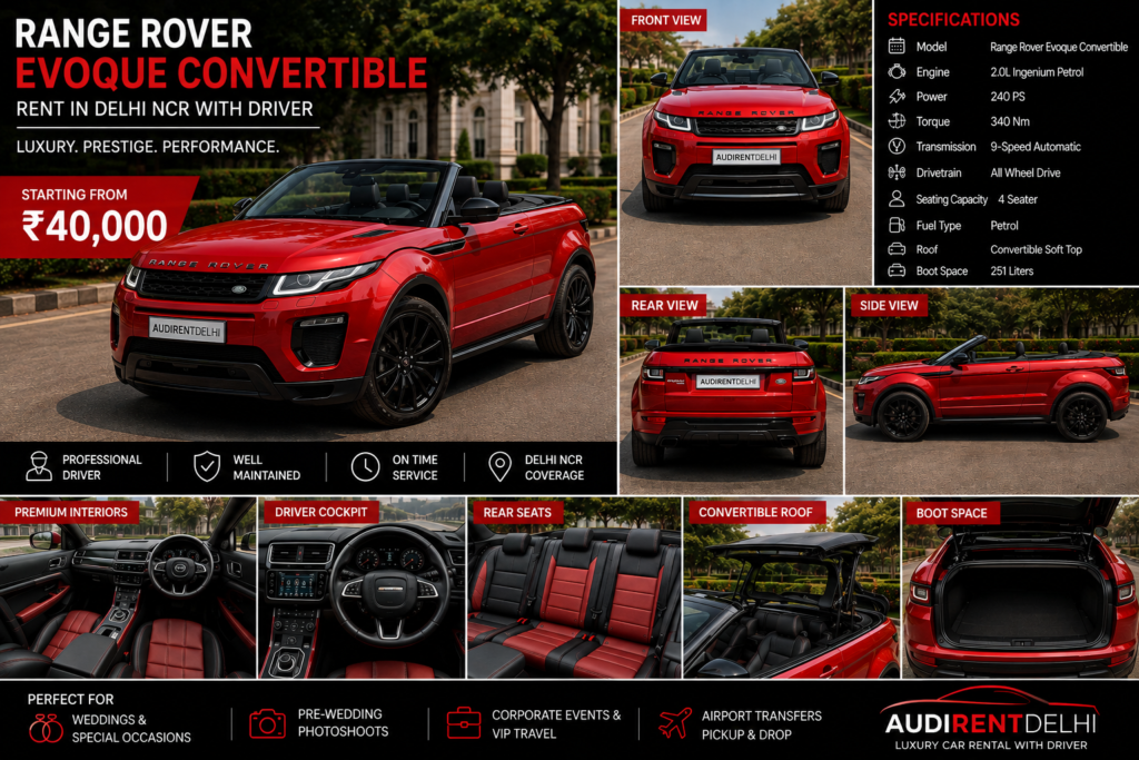 Range Rover Evoque Convertible Rental Delhi NCR with Driver