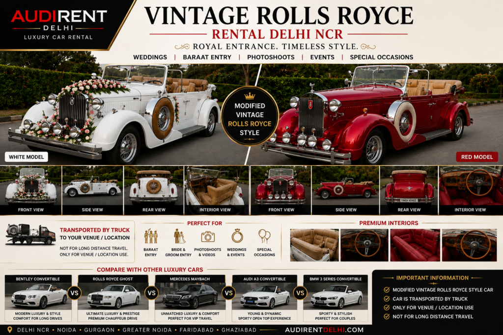 Vintage Rolls-Royce style wedding cars for rent in Delhi NCR
