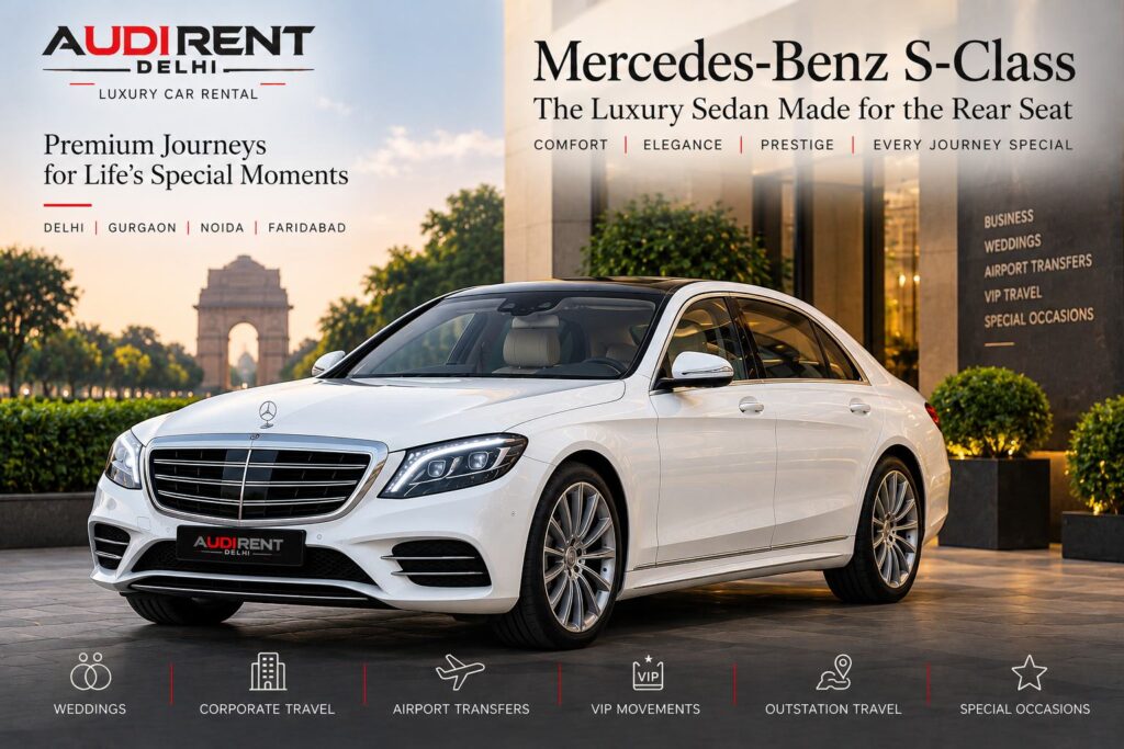 Mercedes-Benz S-Class chauffeur-driven luxury car rental in Delhi NCR